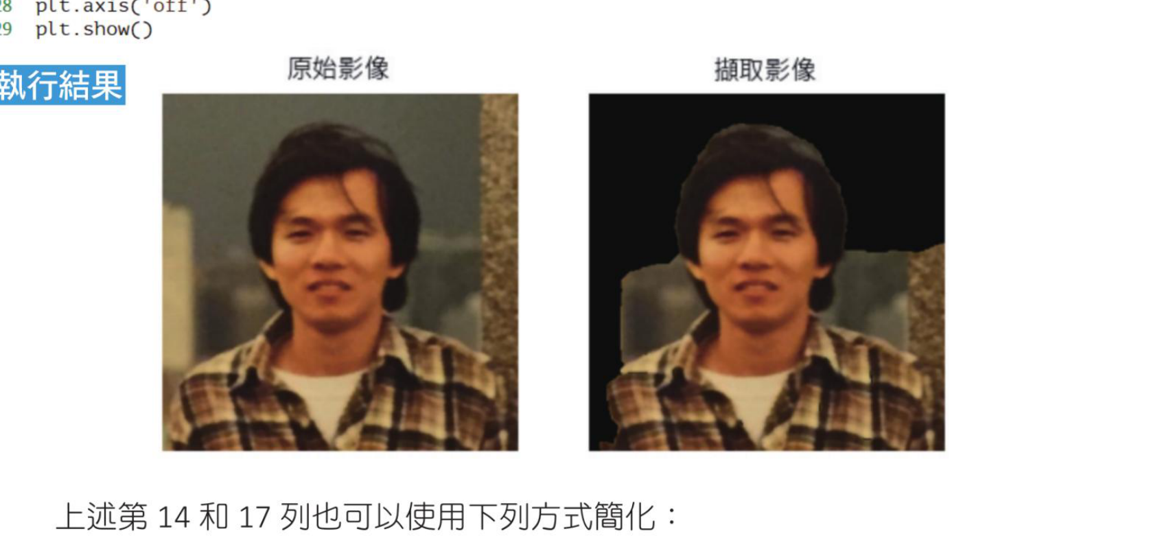 ch23_1.py 使用矩形 ROI 撷取 hung.jpg 的执行结果