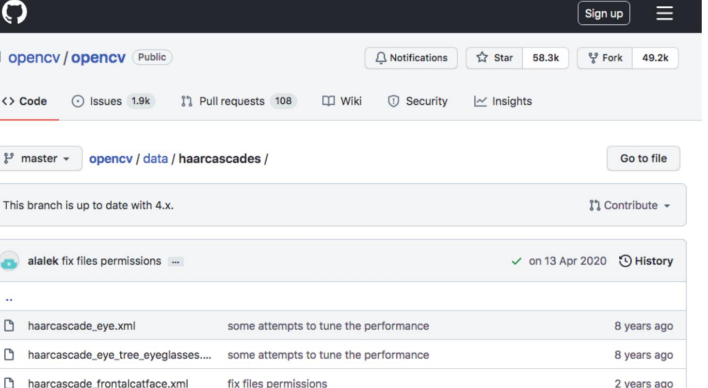 GitHub opencv data haarcascades 目录