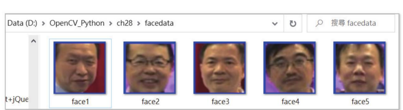 facedata 资料夹中储存五张同样大小的人脸图像