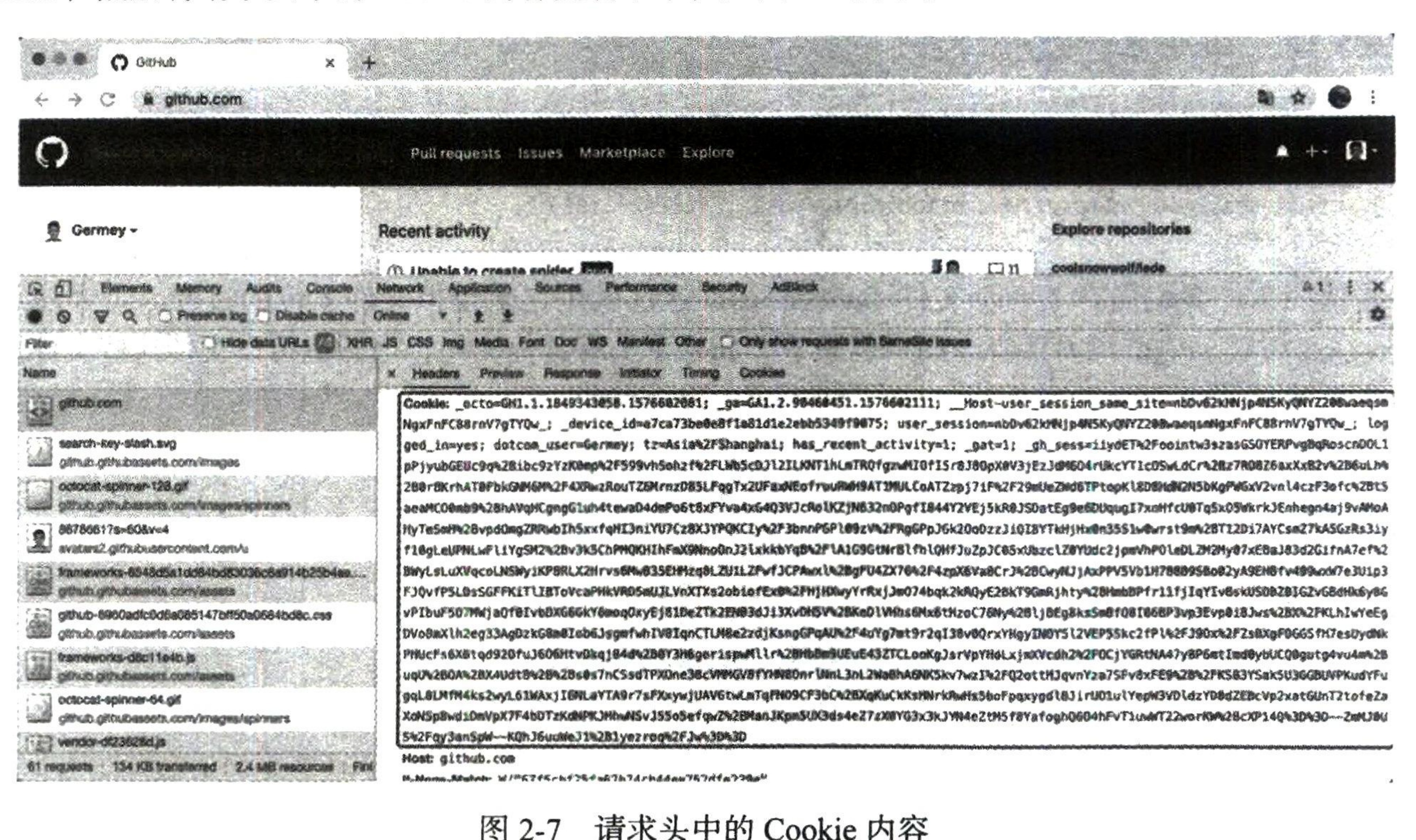 图2-7 请求头中的 Cookie 内容
